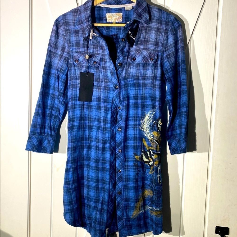NWT Miss Me Plaid Flannel Embroidered Swing Dress